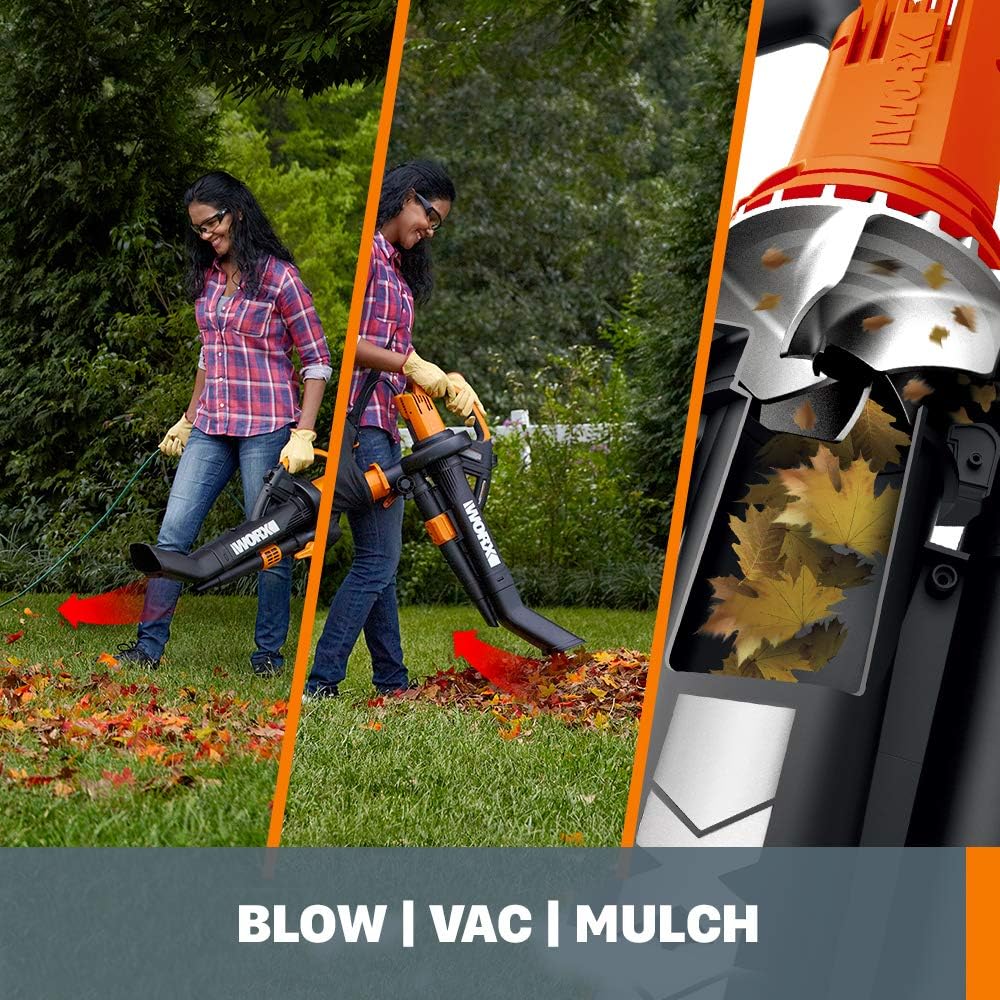 WORX WG509 12 Amp TRIVAC 3-in-1 Electric Leaf Blower with All Metal Mulching System