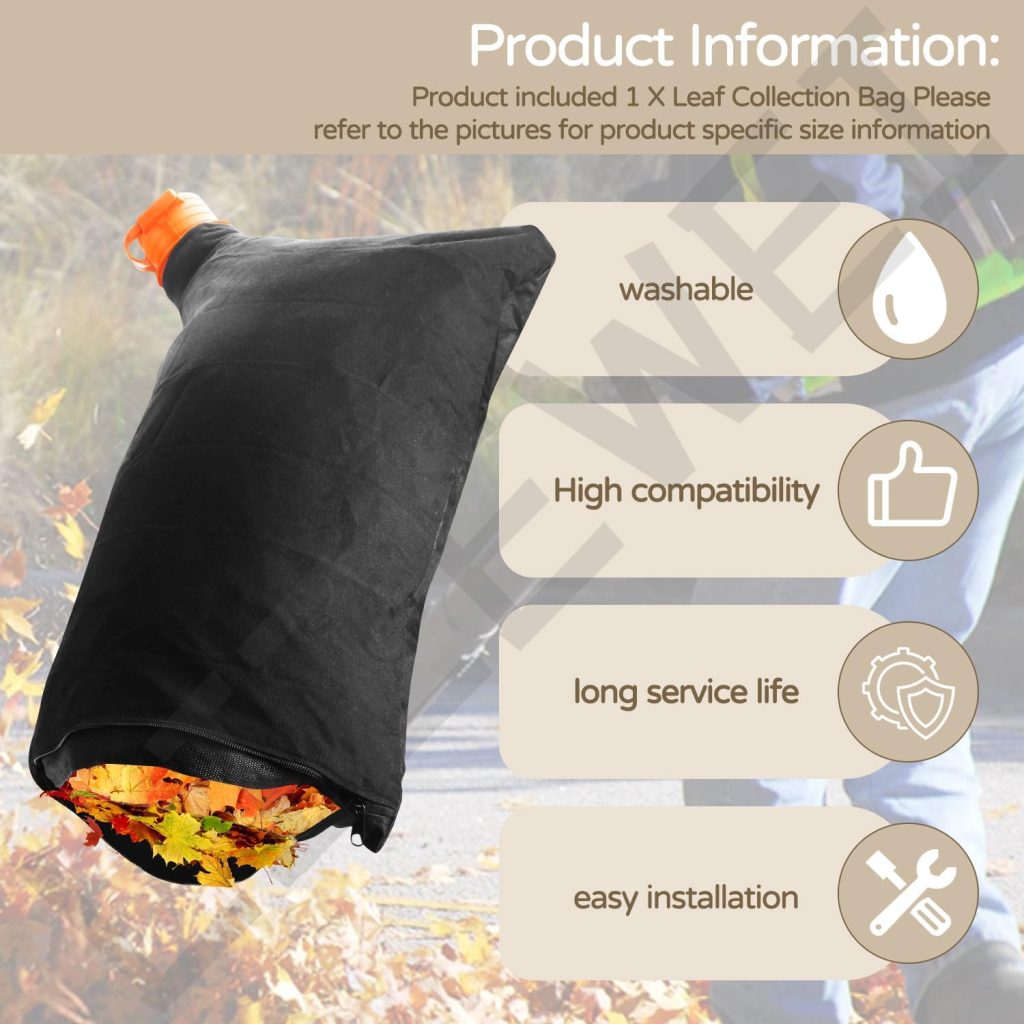 50026858 Trivac Leaf Collection Bag WGBAG500 Compatible with Worx WG502 WG508 WG505 WG509 WG500 WG501 Leaf Blower. Replacement Leaf Blower Vacuum Vac Shoulder Bag