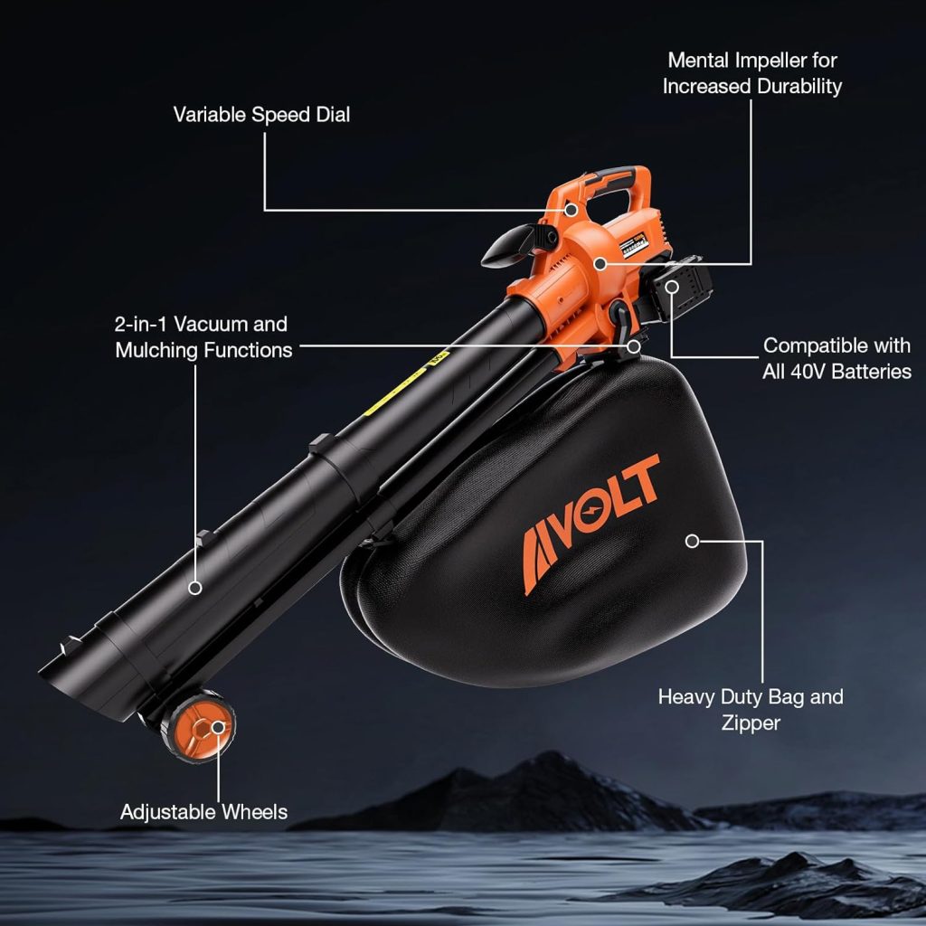 AIVOLT Cordless Leaf Blower Vacuum with Bag, 3 in 1 40v Battery Powered Leaf Blower, Vacuum, Mulcher, 150MPH Air Speed, 6-Speed Dial,Battery and Dual Port Charger Included