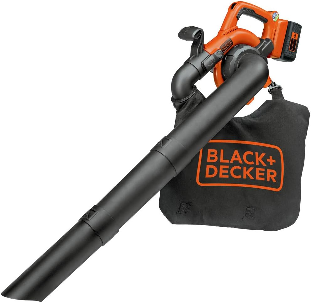 BLACK+DECKER 40V Cordless Leaf Blower Kit, 120 mph Air Speed, 6-Speed Dial, Built-In Scraper, With Collection Bag, Battery and Charger Included (LSWV36)