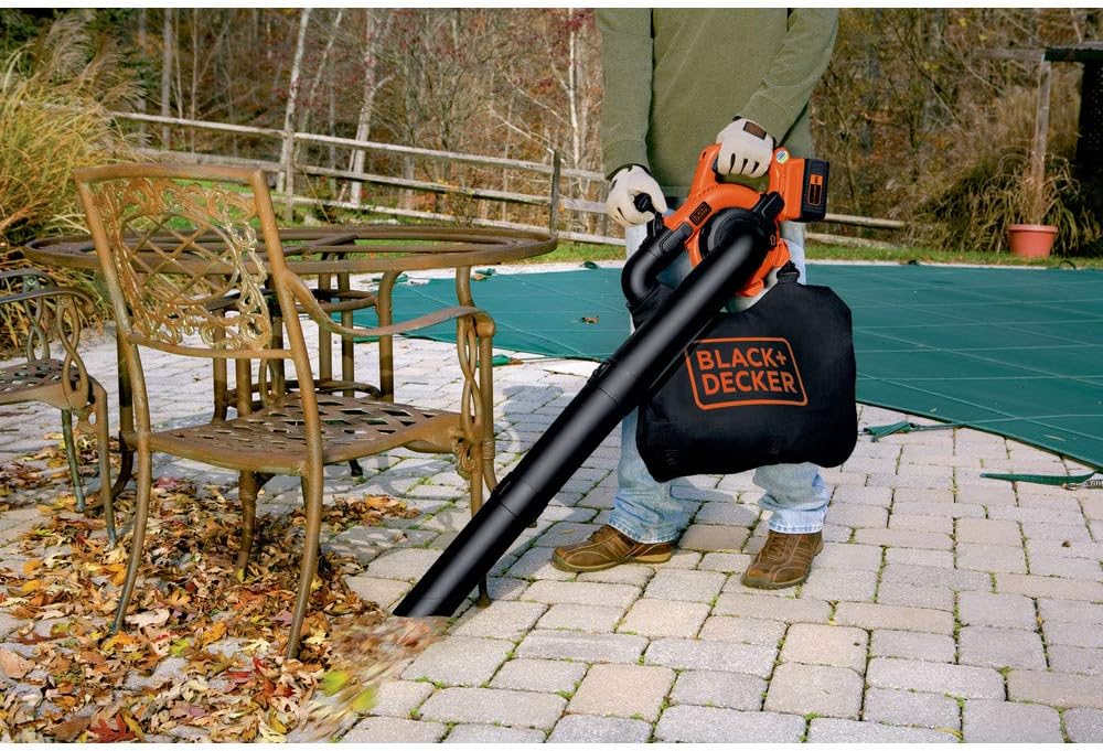 BLACK+DECKER 40V Cordless Leaf Blower Kit, 120 mph Air Speed, 6-Speed Dial, Built-In Scraper, With Collection Bag, Battery and Charger Included (LSWV36)