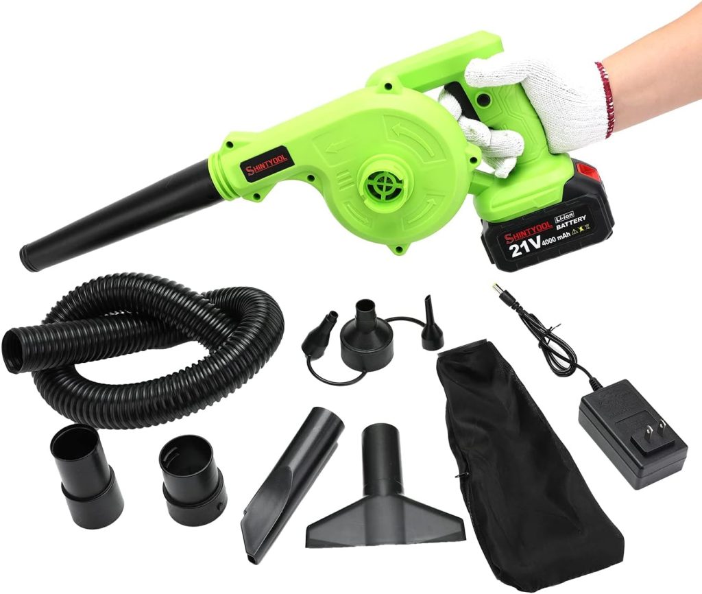 Cordless Leaf Blower, 2-in-1 Portable 21V Lithium Battery 110V Multifunctional Blower for Blowing Leaf, Clearing Dust Small Trash,Car, Computer Host, Hard to Clean Corner by SHINTYOOL