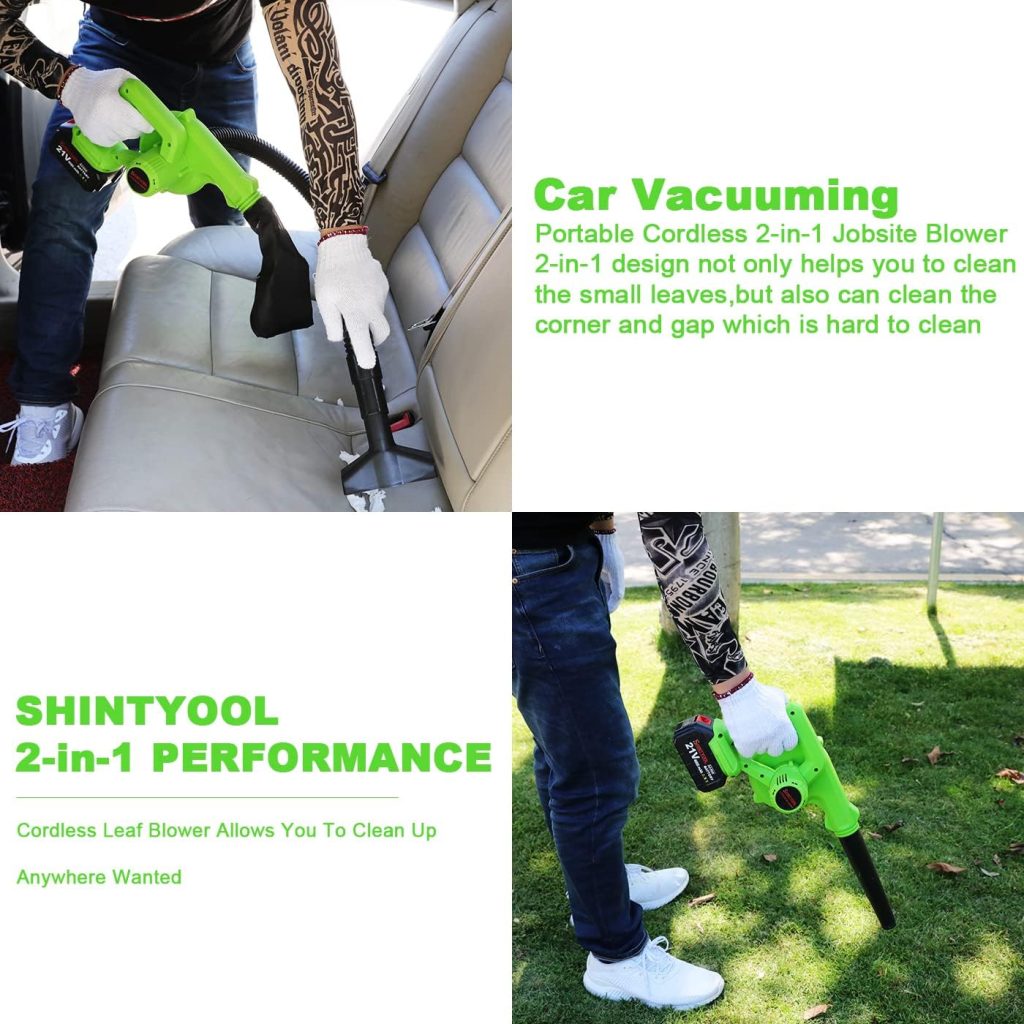 Cordless Leaf Blower, 2-in-1 Portable 21V Lithium Battery 110V Multifunctional Blower for Blowing Leaf, Clearing Dust Small Trash,Car, Computer Host, Hard to Clean Corner by SHINTYOOL