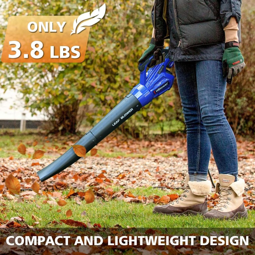 Cordless Leaf Blower by HBTower - 400CFM 90MPH Handheld Electric Blower with 2x2.0Ah Batteries  Charger, Ideal for Lawn Care, Patio, Grass, and Blowing Leaves  Snow.