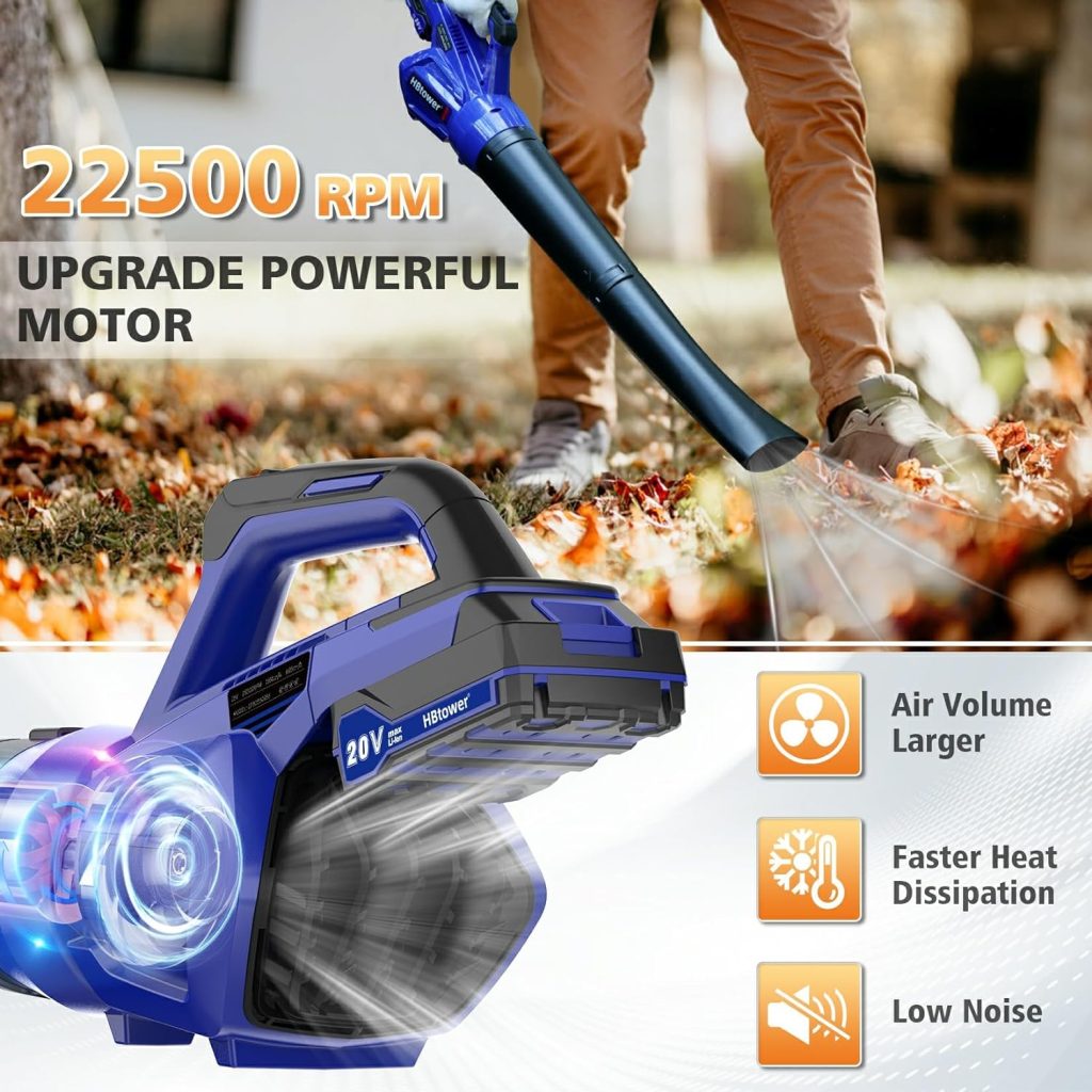 Cordless Leaf Blower by HBTower - 400CFM 90MPH Handheld Electric Blower with 2x2.0Ah Batteries  Charger, Ideal for Lawn Care, Patio, Grass, and Blowing Leaves  Snow.