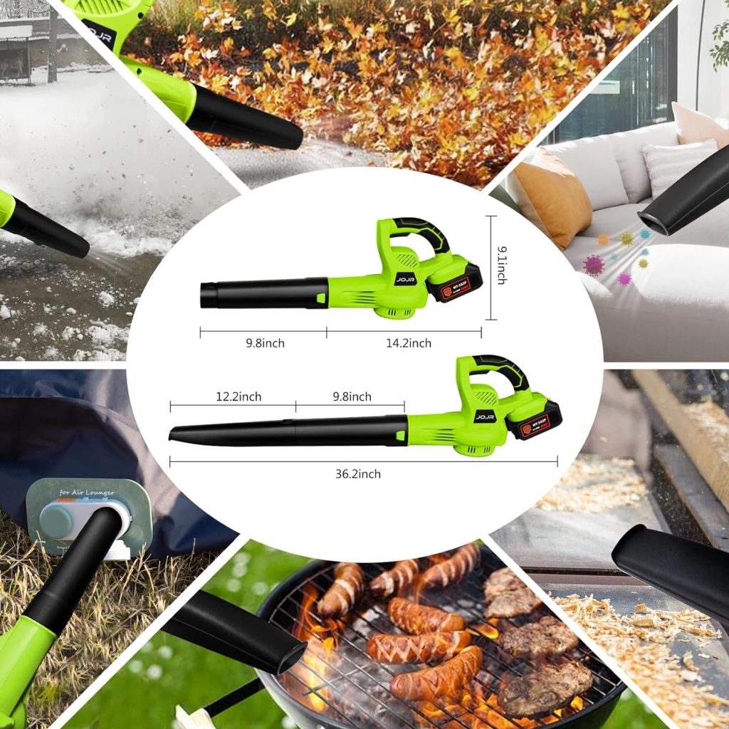 Cordless Leaf Blower, Leaf Blower Cordless with Battery and Charger, 3.0Ah Battery Powered Leaf Blowers Handheld Electric Blowers for Lawn Care, Patio, Snow, Dust, Blowing Leaves (Green)