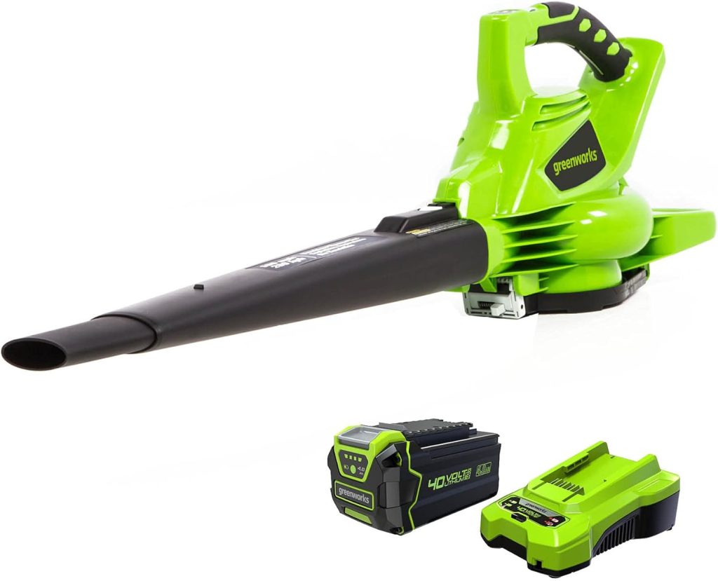 Greenworks 40V (185 MPH / 340 CFM / 75+ Compatible Tools) Cordless Brushless Leaf Blower / Vacuum, Tool Only