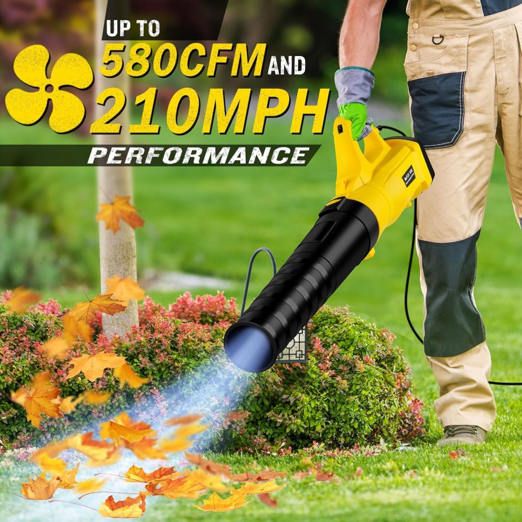 Leaf Blower, 3000W High Power Turbine Handheld Electric Leaf Blower, with 82 feet Extra Long Power Cord, 6-Gear Wind Speed Regulation, for Lawn Care, Yard, Garage, Patio, Blowing Leaves and Snow