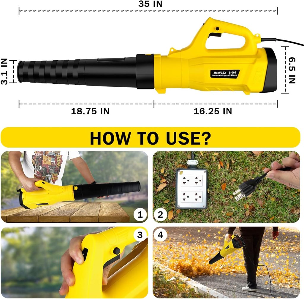 Leaf Blower, 3000W High Power Turbine Handheld Electric Leaf Blower, with 82 feet Extra Long Power Cord, 6-Gear Wind Speed Regulation, for Lawn Care, Yard, Garage, Patio, Blowing Leaves and Snow