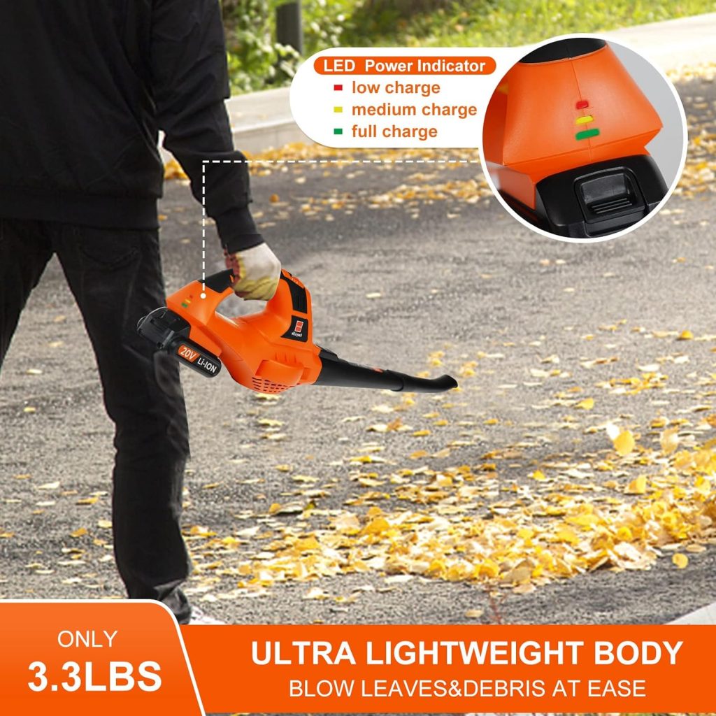 Leisch Life Cordless Leaf Blower,20V Handheld Electric Leaf Blowers with 2.0Ah Battery  Fast Charger, 2 Speed Mode, Lightweight Battery Powered Leaf Blowers for Cleaning Patio, Yard, Sidewalk,Snow