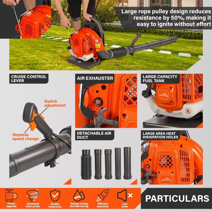 prapark 65cc gas powered backpack leaf blower 850cfm review