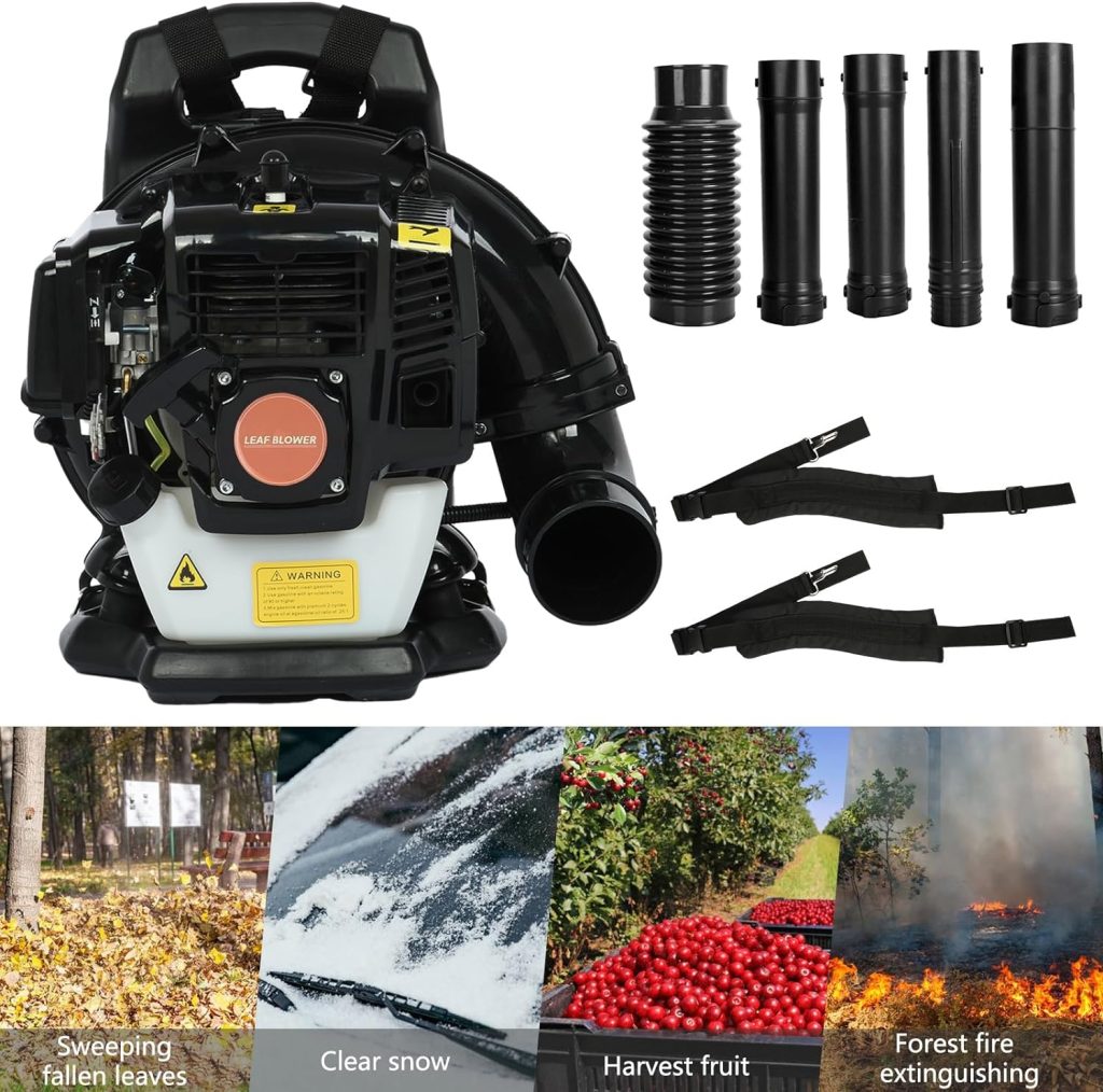 Backpack Blowers Gas Powered - 52CC 550CFM 2 Stroke Gas Powered Backpack Leaf Blower, Snow Blower Leaf Blower with Air-Cooled for Dust, Snow Debris, Lawn Care,Yard Cleaning (Orange)