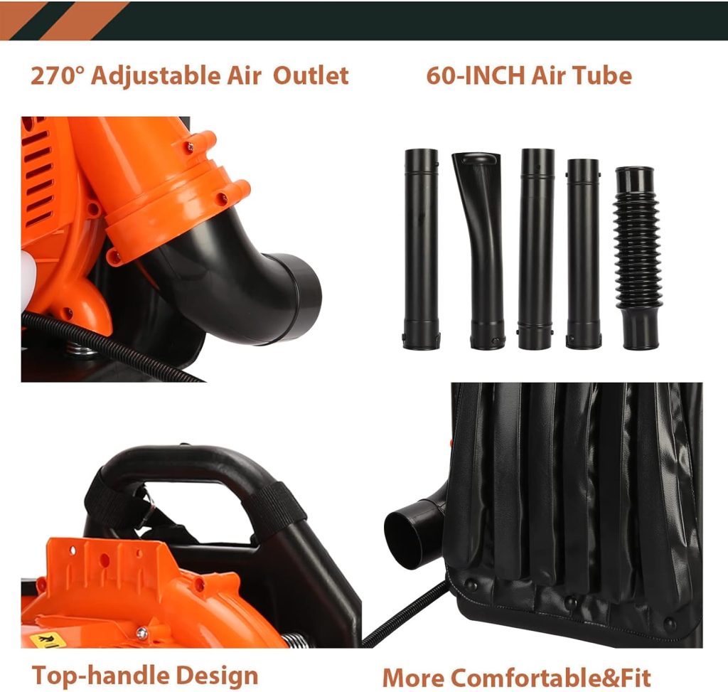 Backpack Blowers Gas Powered - 52CC 550CFM 2 Stroke Gas Powered Backpack Leaf Blower, Snow Blower Leaf Blower with Air-Cooled for Dust, Snow Debris, Lawn Care,Yard Cleaning (Orange)