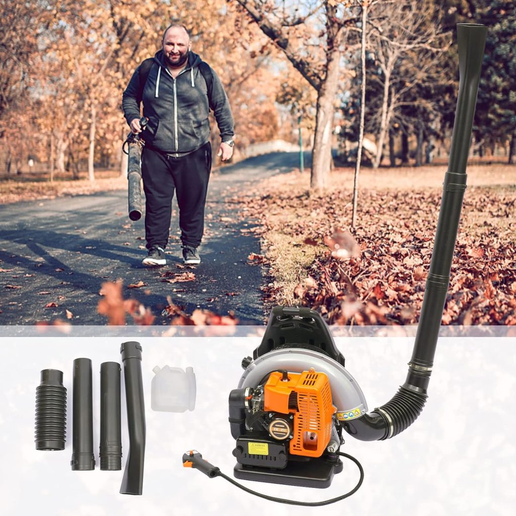 Backpack Leaf Blower, 63CC Gas Powered, 2 Stroke 665-CFM 3-HP Grass Lawn Blower Air Cooling Gasoline Backpack for Outdoor Road Sweeping, Including Leaf and Snow Clearance