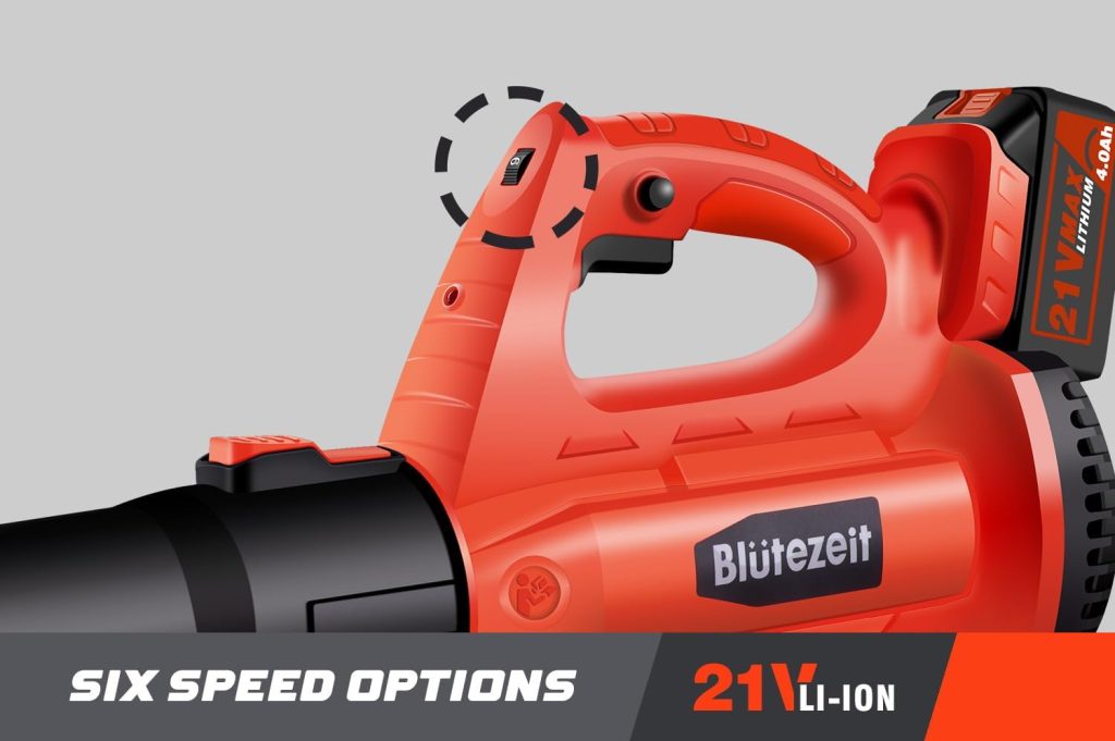 Blütezeit 21V Cordless Leaf Blower, 350CFM 150MPH Electric Leaf Blower (4.0Ah Battery  Charger Included), 6 Variable Speeds, Lightweight for Lawn Care, Snow, Yard, Debris and Dust