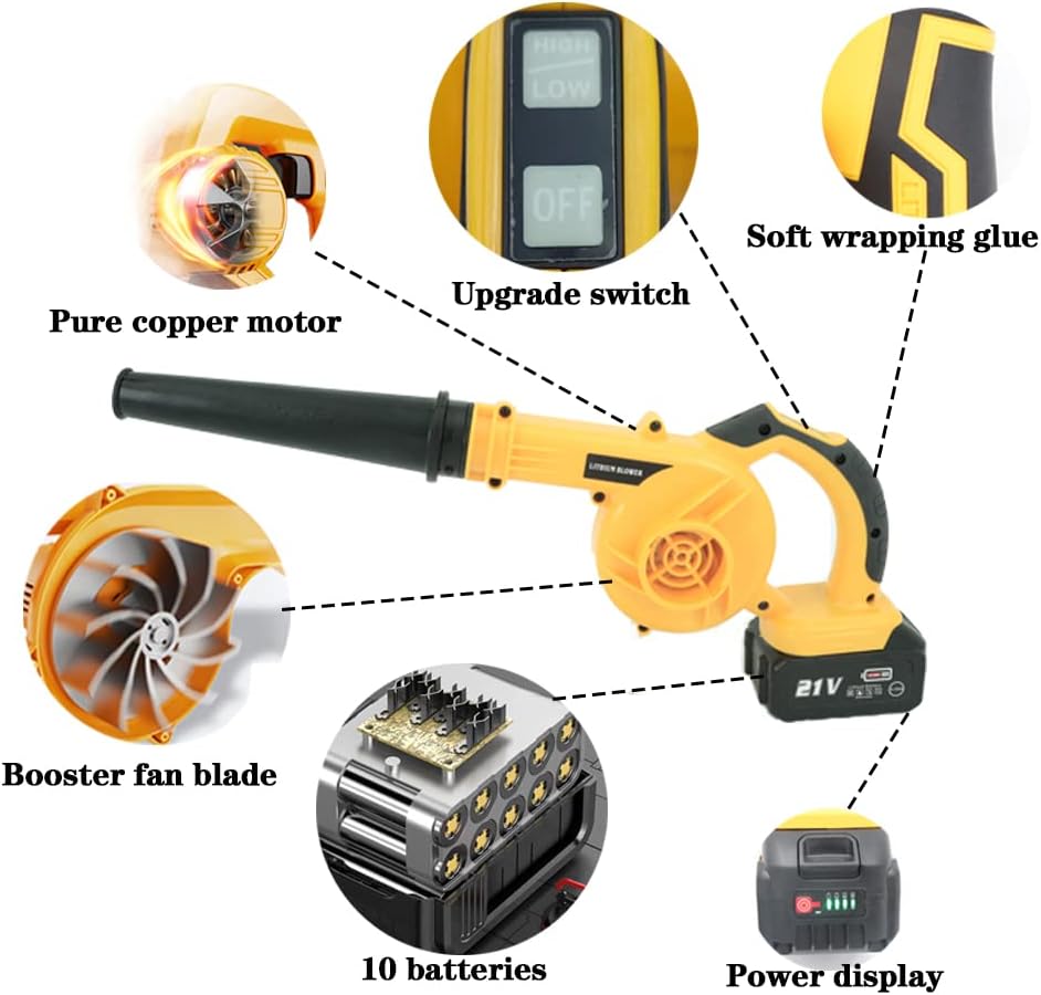 Cordless Leaf Blower and Vacuum Cleaner,2 x 4.0A Battery  Charger, 2-in-1 Electric Leaf Blower  Vacuum for Yard Cleaning/Snow Blowing.