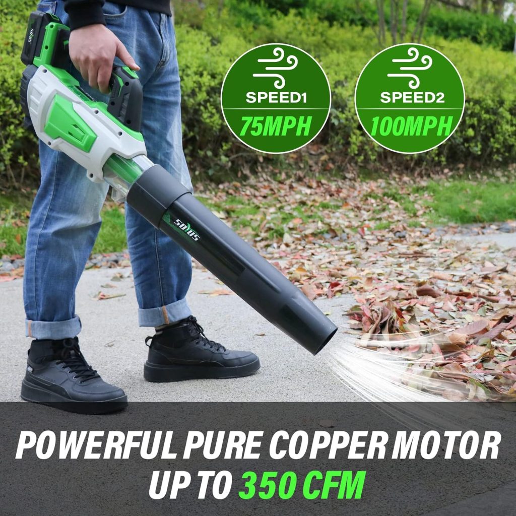 Cordless Leaf BlowerVacuum SOYUS 3in1 Leaf Vacuum Mulcher 40V 360CFM 5 Speeds Brushless Battery Operated Leaf Blower for Lawn Care with 45L Bag (2 x 4.0Ah Battery and Charger Included)