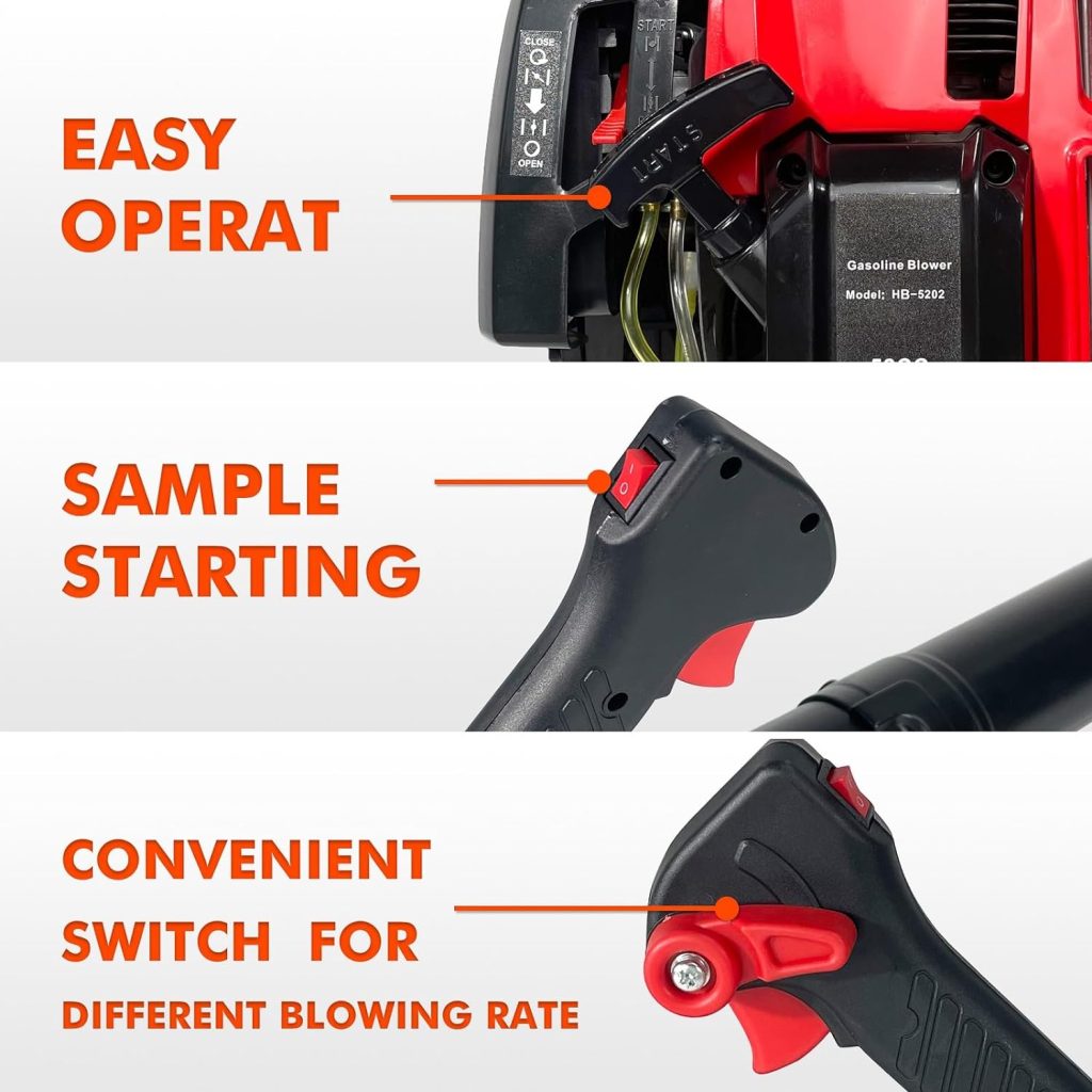 Gas Powered Backpack Leaf Blower, Lightweight Backpack Blower, 200MPH, 52cc, 2-Cycle, Powerful Clearing Performance