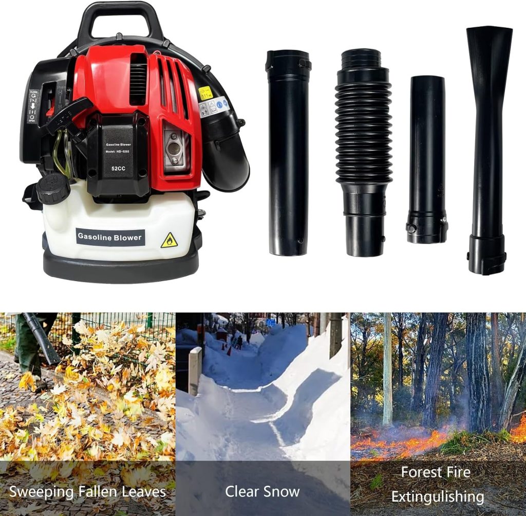 Gas Powered Backpack Leaf Blower, Lightweight Backpack Blower, 200MPH, 52cc, 2-Cycle, Powerful Clearing Performance