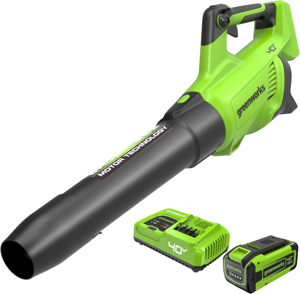 Greenworks 40V (100 MPH / 350 CFM / 75+ Compatible Tools) Cordless Axial Leaf Blower, 2.0Ah Battery and Charger Included