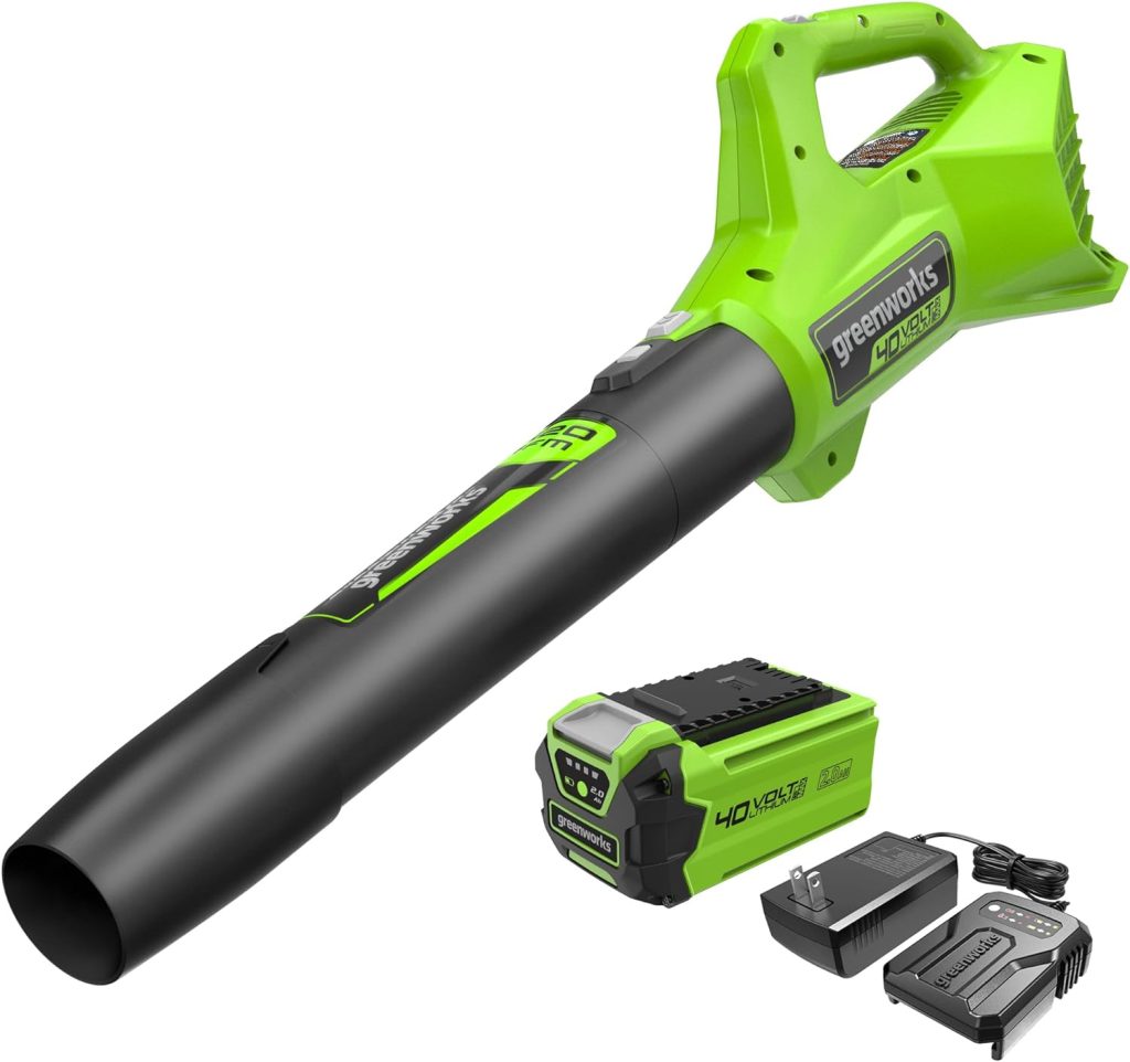 Greenworks 40V (100 MPH / 350 CFM / 75+ Compatible Tools) Cordless Axial Leaf Blower, 2.0Ah Battery and Charger Included