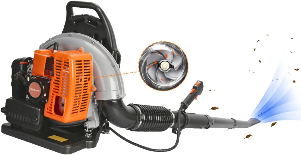 Leaf Blower, 63CC 2-Stroke Engine Leaf Blower Gas Powered, 665 CFM Backpack Leaf Blower, Backpack Leaf Blower Gas with Powerful Wind, Gas Blower Leaf for Lawn Road (63CC Orange)