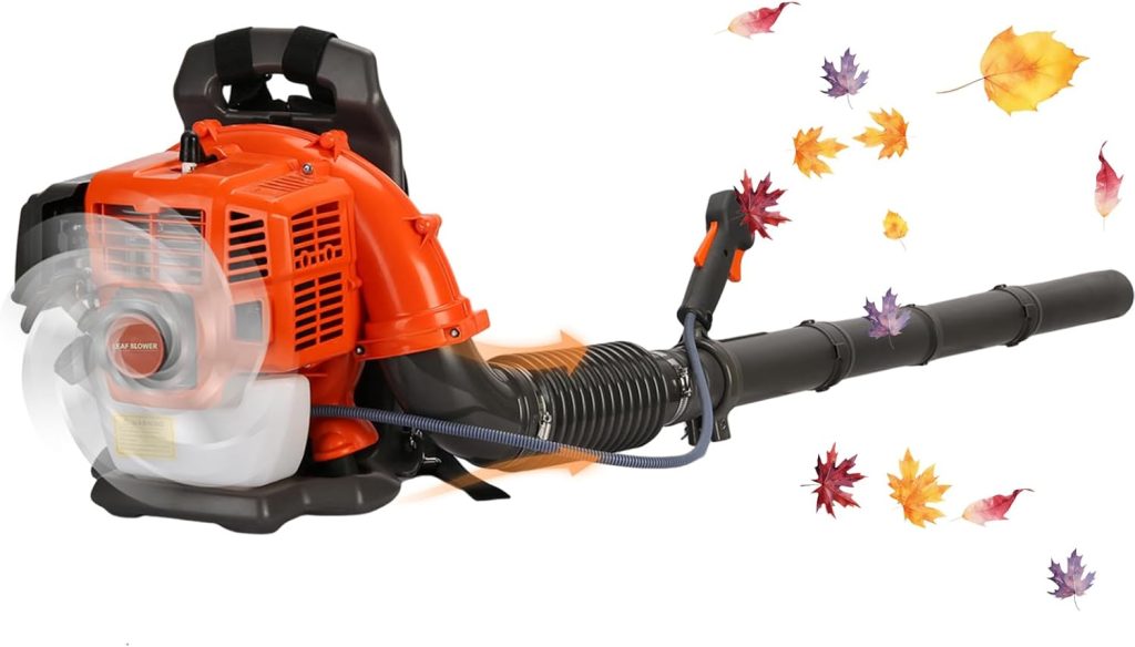 Leaf Blower, 63CC 2-Stroke Engine Leaf Blower Gas Powered, 665 CFM Backpack Leaf Blower, Backpack Leaf Blower Gas with Powerful Wind, Gas Blower Leaf for Lawn Road (63CC Orange)