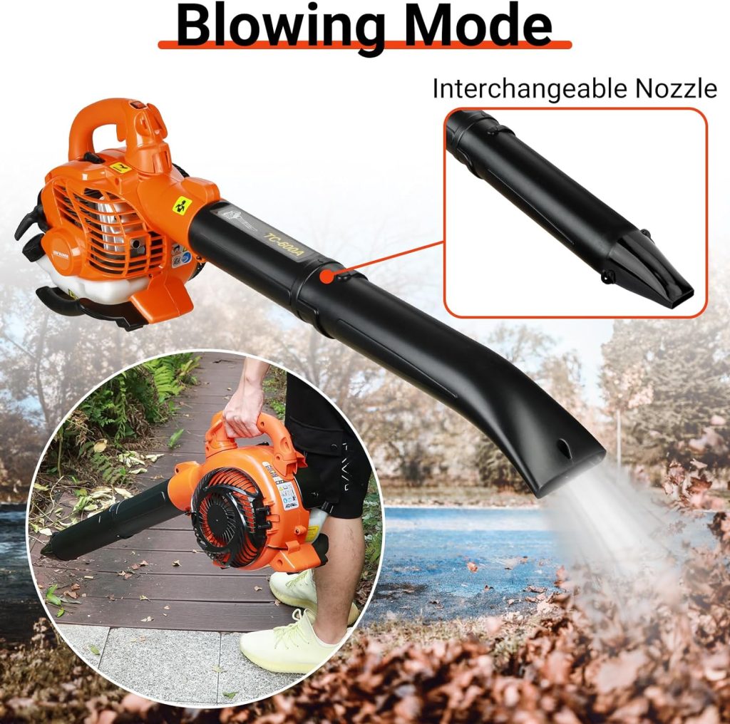 Leaf Vacuum Cordless with Bag, 2 in 1 Gas Powered Leaf Mulcher 2 Stroke 424 CFM Leaf Blower Vacuum Dual-Purpose Leaf Sucker Cleaner with Straight and Curved Blow Pipe, for Leaf Snow(Delivery from US)