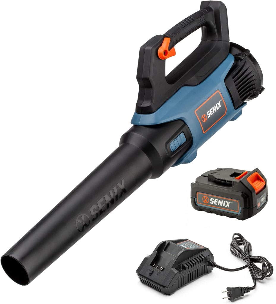 SENIX BLAX2-M 20 Volt Max Handheld Cordless Leaf Blower, Up to 350 CFM and 80 MPH, Variable Speed, Cruise Control, Lightweight, Includes 4.0 Ah Battery and 2 Amp Charger