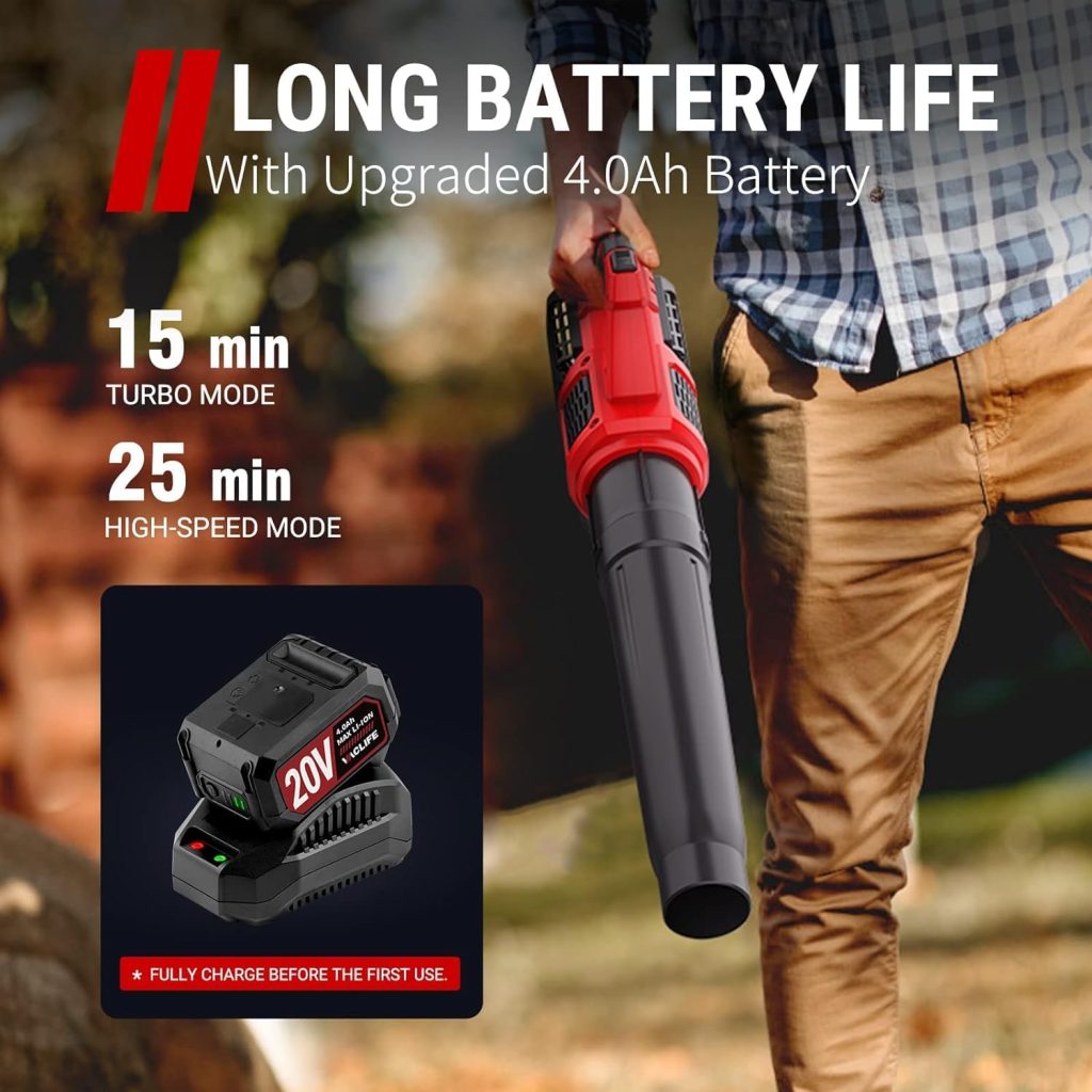 VacLife Leaf Blower Cordless with Battery and Charger-350CFM 150MPH 20V Electric Leaf Blower, Perfect for Lawn, Yard, Garage, Patio  Sidewalk Red (VL717)