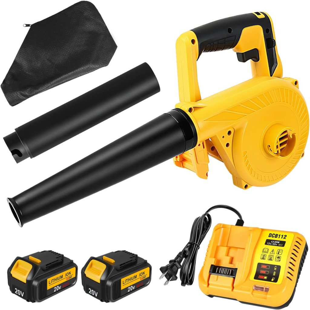 Vpment Leaf Blower 20v Max Compatible with Dewalt 20V Battery, Cordless Leaf Blower, 2-in-1 Handheld Electric Leaf Blower  Vacuum (2 X 6.0Ah Batteries Included)