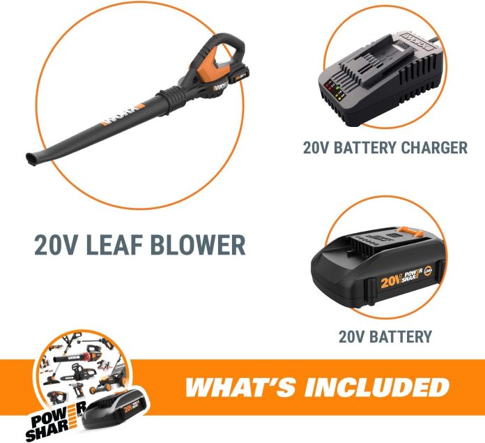 worx 20v cordless leaf blower wg5456 dc blower vacuum1 20ah battery charger included 1