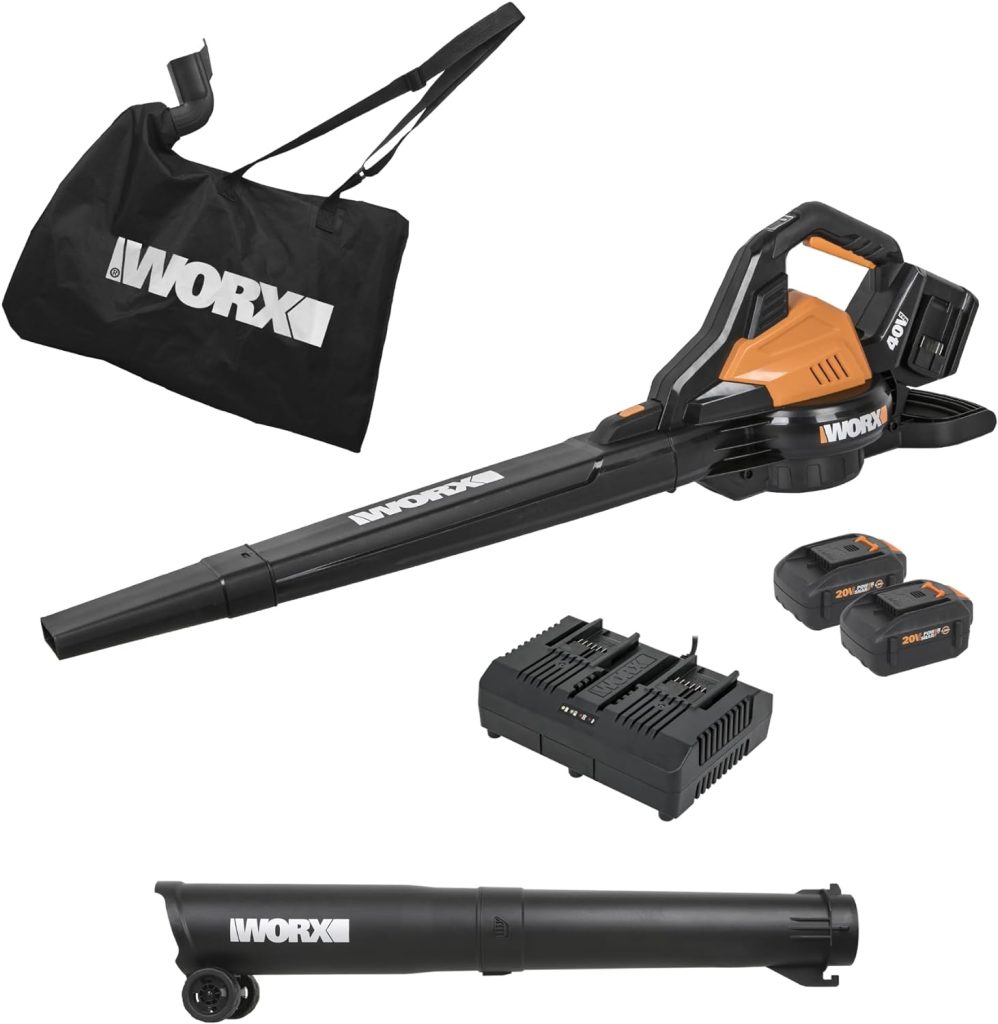 Worx 40V 3-in-1 Leaf Blower Vacuum Mulcher, Cordless with Brushless Motor, Battery  Charger - 2 Batteries Included