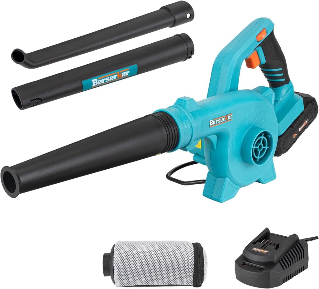 Berserker 20V Leaf Blower Cordless 2.0Ah Battery Operated and Charger Included,2-in-1 Compact Electric Powered Handheld Lightweight Variable-Speed Yard Vacuum for Lawn Care,Snow Blowing,Dust Cleaning