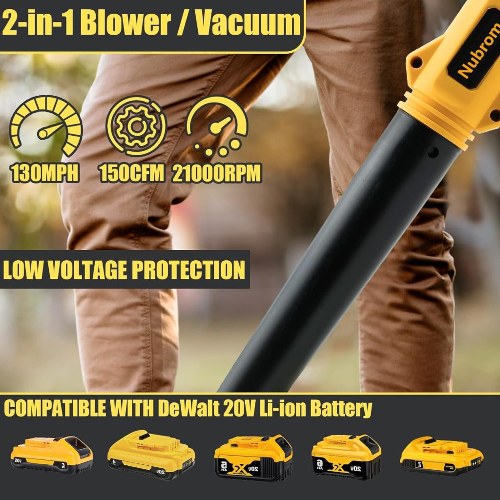 Cordless Leaf Blower for Dewalt 20V Battery, 2-in-1 Electric Leaf Blower  Vacuum, Small Leaf Blower for Lawn Care, Dust, Pet Hair, Car(Battery Not Included)