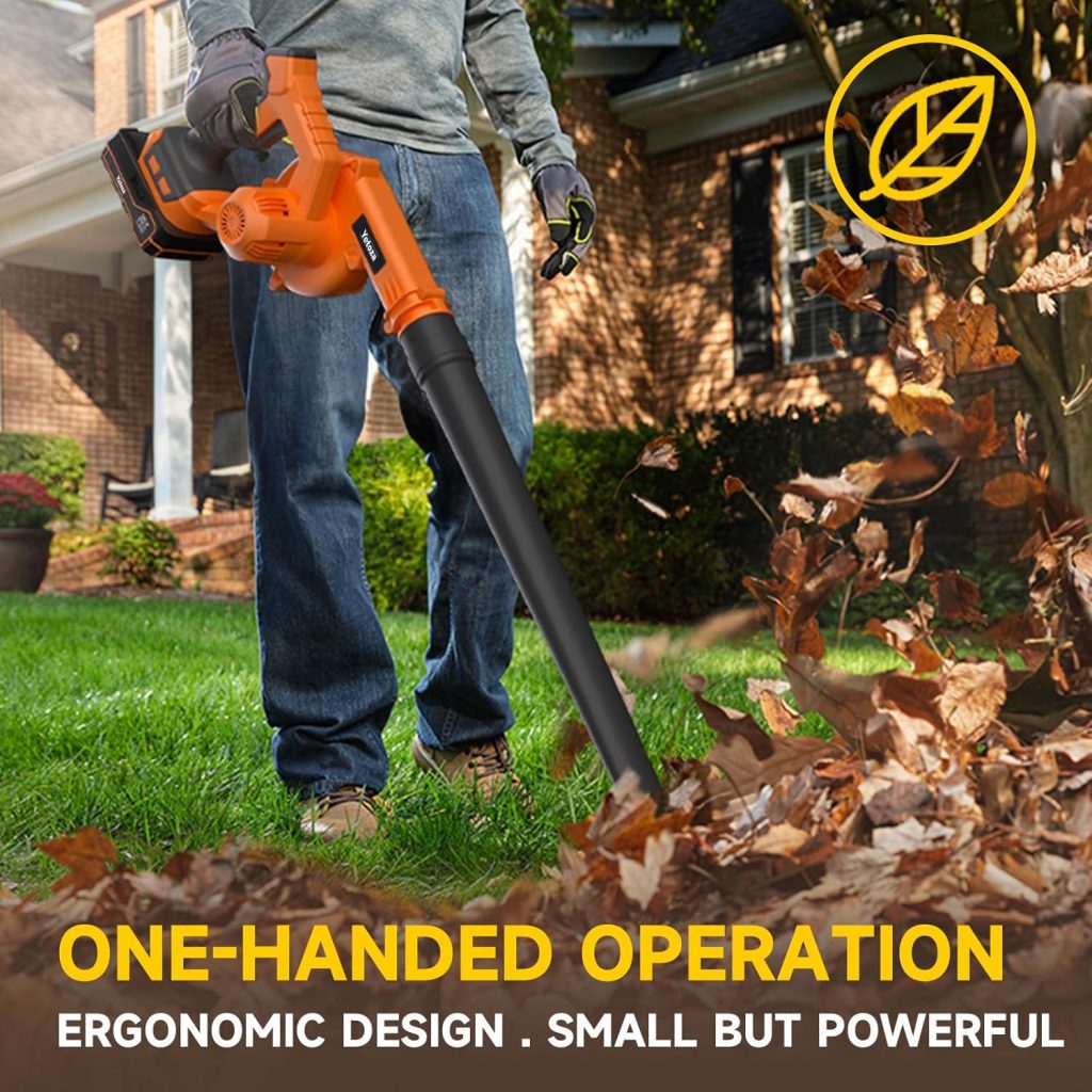 20V Multi-use Leaf Blower, Cordless Leaf Blower, 2-in-1 Design with Battery, Charger, and Dust Bag, Cleaning Leaves, Dust, Rainwater from Cars, Computer Towers, and Hard-to-Clean Corners.(Orange)