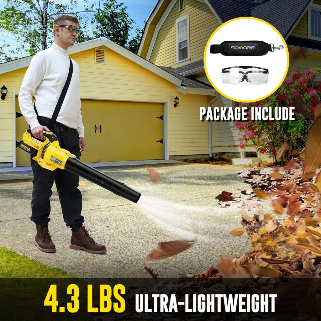 SOMOREI Cordless Leaf Blower - 500 CFM Brushless Electric Blower with 2 Packs 4.0Ah Battery  Charger - Battery Powered - 20V Handheld Lightweight Blower for Lawn | Yard | Garden