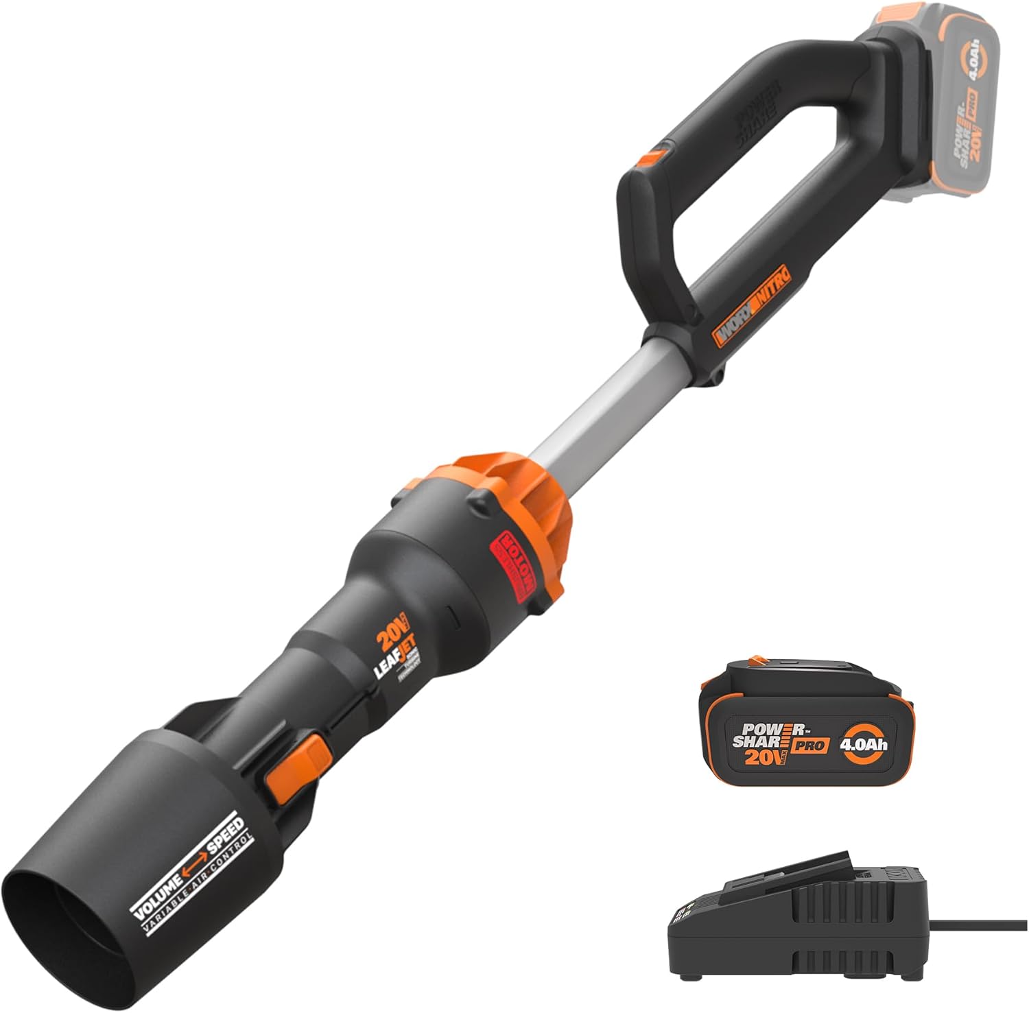 WORX Nitro WG543 20V LEAFJET Leaf Blower Cordless with Battery and Charger, Blowers for Lawn Care Only 3.8 Lbs., Cordless Leaf Blower Brushless Motor – Battery  Charger Included