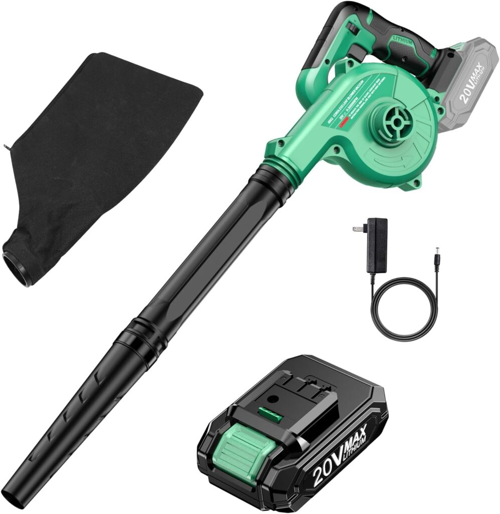 K I M O. Cordless Leaf Blower Vacuum Combo 4 IN 1, 3 Nozzles for Inflation  Compression,3 Modes  Variable Speed, 20000RPM 150MPH, 2000mAh Battery, Extended Tube, Mini Leaf Blowers for Lawn Care|Yard