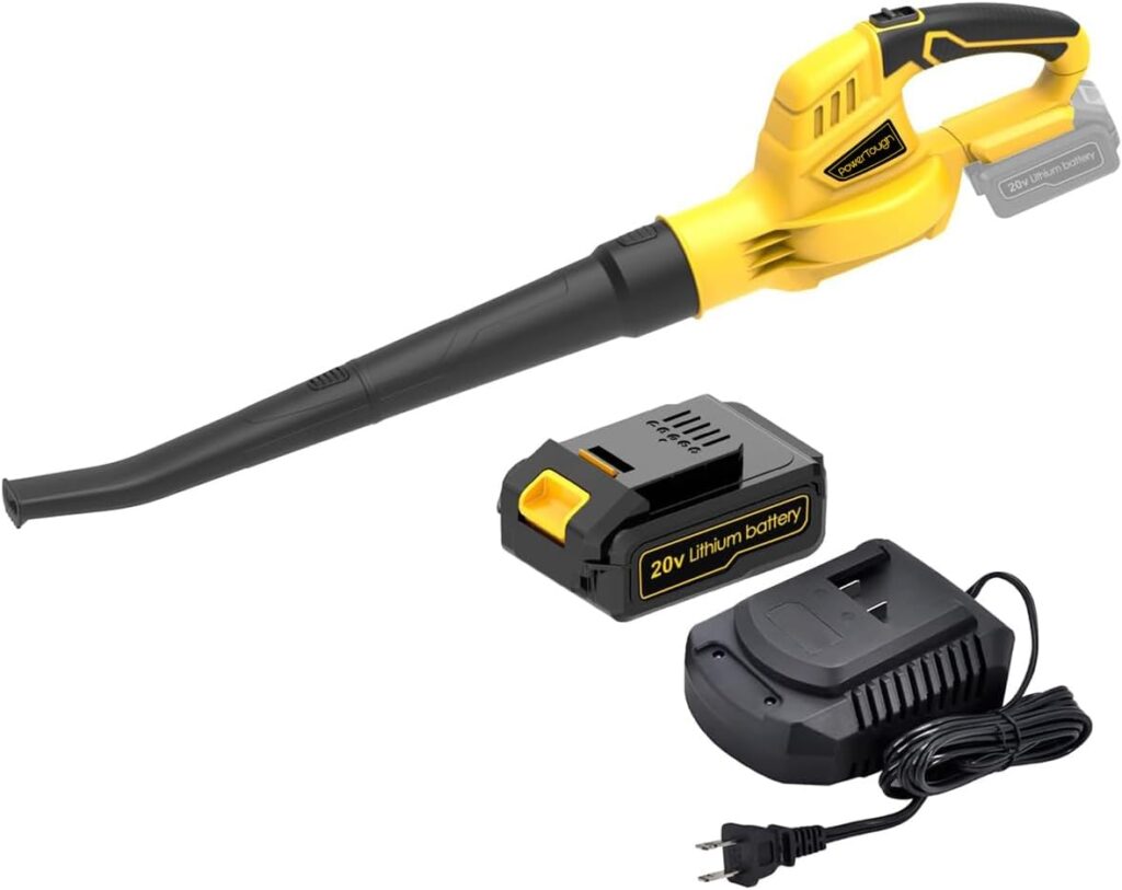 20V Cordless Leaf Blower with Battery Fast Charger Leaf Blower Sweeper (Yellow 3.0A)