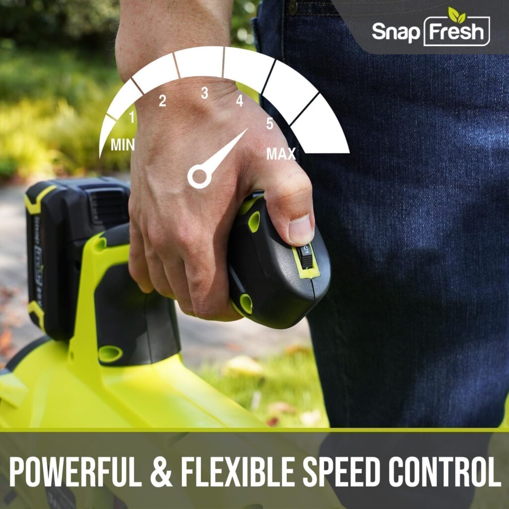 SnapFresh Cordless Leaf Blower - 20V Electric Leaf Blower with 2.0 Ah Battery and Charger - Lightweight 2-Speed Leaf Blower for Lawn Care and Yard/Garden/Patio Cleaning SnapFresh Cordless Leaf Blower - 20V Electric Leaf Blower with 2.0 Ah Battery and Charger - Lightweight 2-Speed Leaf Blower for Lawn Care and Yard/Garden/Patio Cleaning