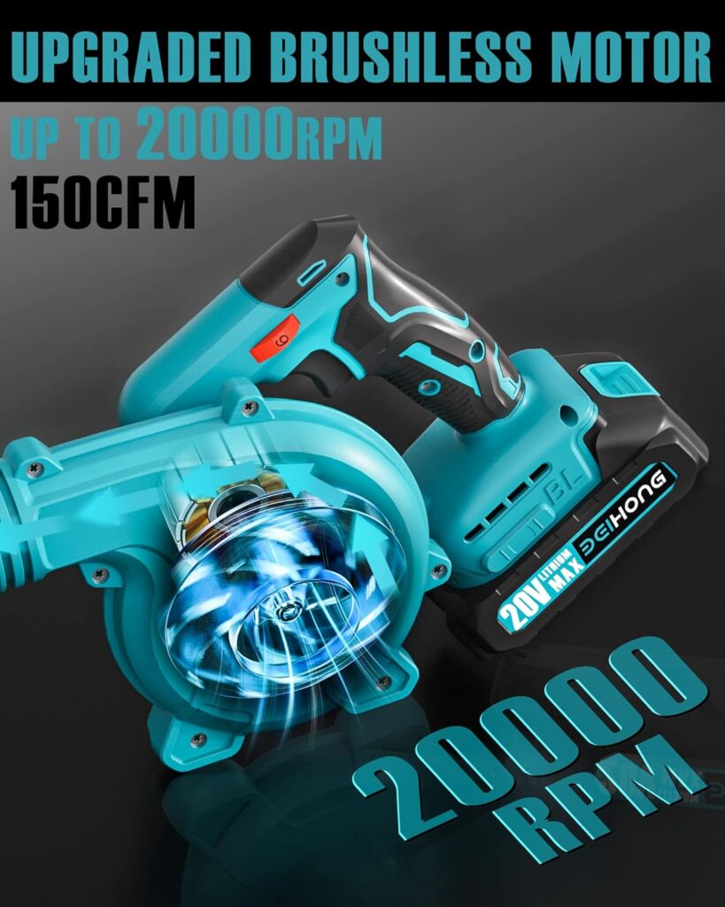 BEI Hong Cordless Leaf Blower, Upgraded Brushless Motor Electric Leaf Blower, 6 Variable Speed, with 2 X 20V Battery and Charger, 2.5LBS Lightweight Mini Leaf Blowers for Lawn Care/Blowing Dust BEI Hong Cordless Leaf Blower, Upgraded Brushless Motor Electric Leaf Blower, 6 Variable Speed, with 2 X 20V Battery and Charger, 2.5LBS Lightweight Mini Leaf Blowers for Lawn Care/Blowing Dust