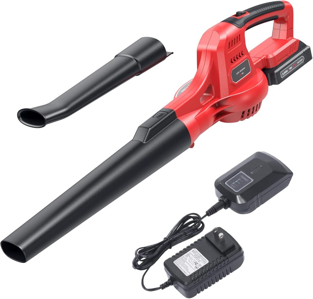 Cordless Leaf Blower, 20V Lightweight Electric Blower with Battery and Charger, Portable Handheld Power Leaf Blower with 2-Speed Control for Lawn Care Cordless Leaf Blower, 20V Lightweight Electric Blower with Battery and Charger, Portable Handheld Power Leaf Blower with 2-Speed Control for Lawn Care