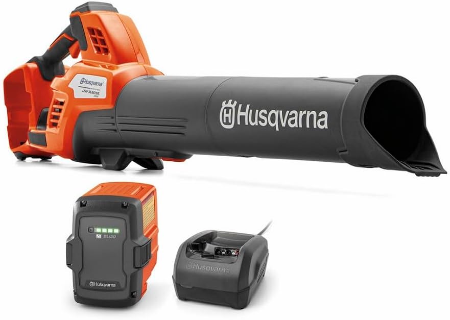 Husqvarna Leaf Blaster 350iB Battery Powered Cordless Leaf Blower, 200-MPH 800-CFM Blower with Brushless Motor and Quiet Operation, 40V Lithium-Ion 7.5 Ah Battery and Charger Included, 970569904 Husqvarna Leaf Blaster 350iB Battery Powered Cordless Leaf Blower, 200-MPH 800-CFM Blower with Brushless Motor and Quiet Operation, 40V Lithium-Ion 7.5 Ah Battery and Charger Included, 970569904