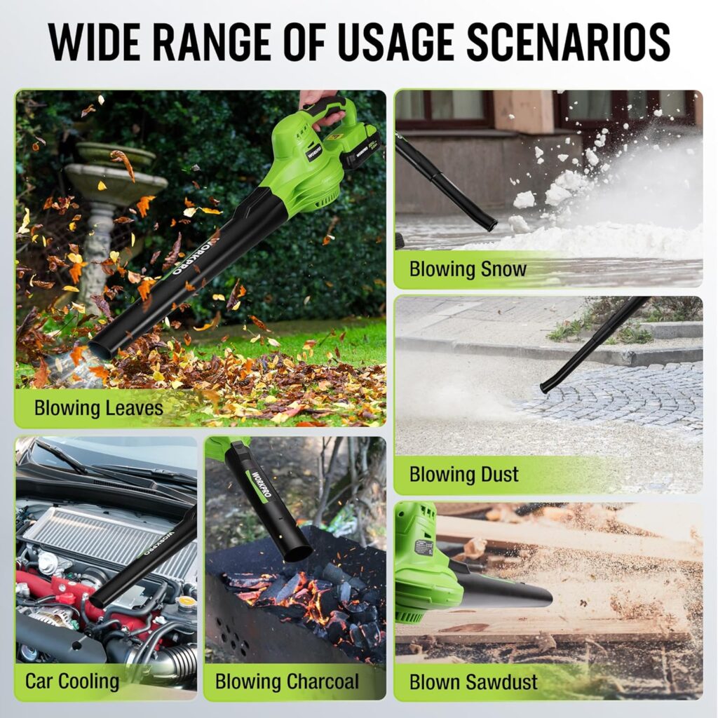 WORKPRO Cordless Leaf Blower, 20V Battery Powered Leaf Blowers for Lawn Care, 2-Speed Control Lightweight Mini Electric Leaf Blower with Battery and Charger WORKPRO Cordless Leaf Blower, 20V Battery Powered Leaf Blowers for Lawn Care, 2-Speed Control Lightweight Mini Electric Leaf Blower with Battery and Charger