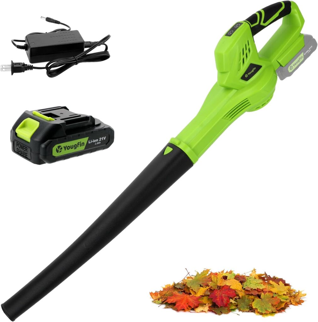 YOUGFIN Leaf Blower Cordless with Battery and Charger, 160CFM Battery Powered Electric Blowers for Lawn Care, 6 Speed Mode Small Rechargeable Leaf Blower Lightweight for Seniors (21V) YOUGFIN Leaf Blower Cordless with Battery and Charger, 160CFM Battery Powered Electric Blowers for Lawn Care, 6 Speed Mode Small Rechargeable Leaf Blower Lightweight for Seniors (21V)