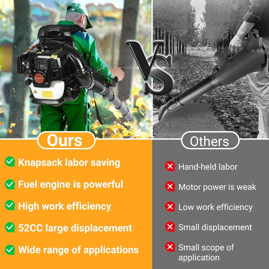52CC Backpack Leaf Blower, 550CFM 2-Stroke Leaf Blower Gas, LeafBlower Gas Powered Snow Blower for Outdoor Lawn Road, Snow Cleaning Shipping from US (52CC Black) 52CC Backpack Leaf Blower, 550CFM 2-Stroke Leaf Blower Gas, LeafBlower Gas Powered Snow Blower for Outdoor Lawn Road, Snow Cleaning Shipping from US (52CC Black)