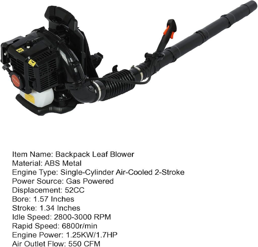 52CC Backpack Leaf Blower, 550CFM 2-Stroke Leaf Blower Gas, LeafBlower Gas Powered Snow Blower for Outdoor Lawn Road, Snow Cleaning Shipping from US (52CC Black) 52CC Backpack Leaf Blower, 550CFM 2-Stroke Leaf Blower Gas, LeafBlower Gas Powered Snow Blower for Outdoor Lawn Road, Snow Cleaning Shipping from US (52CC Black)