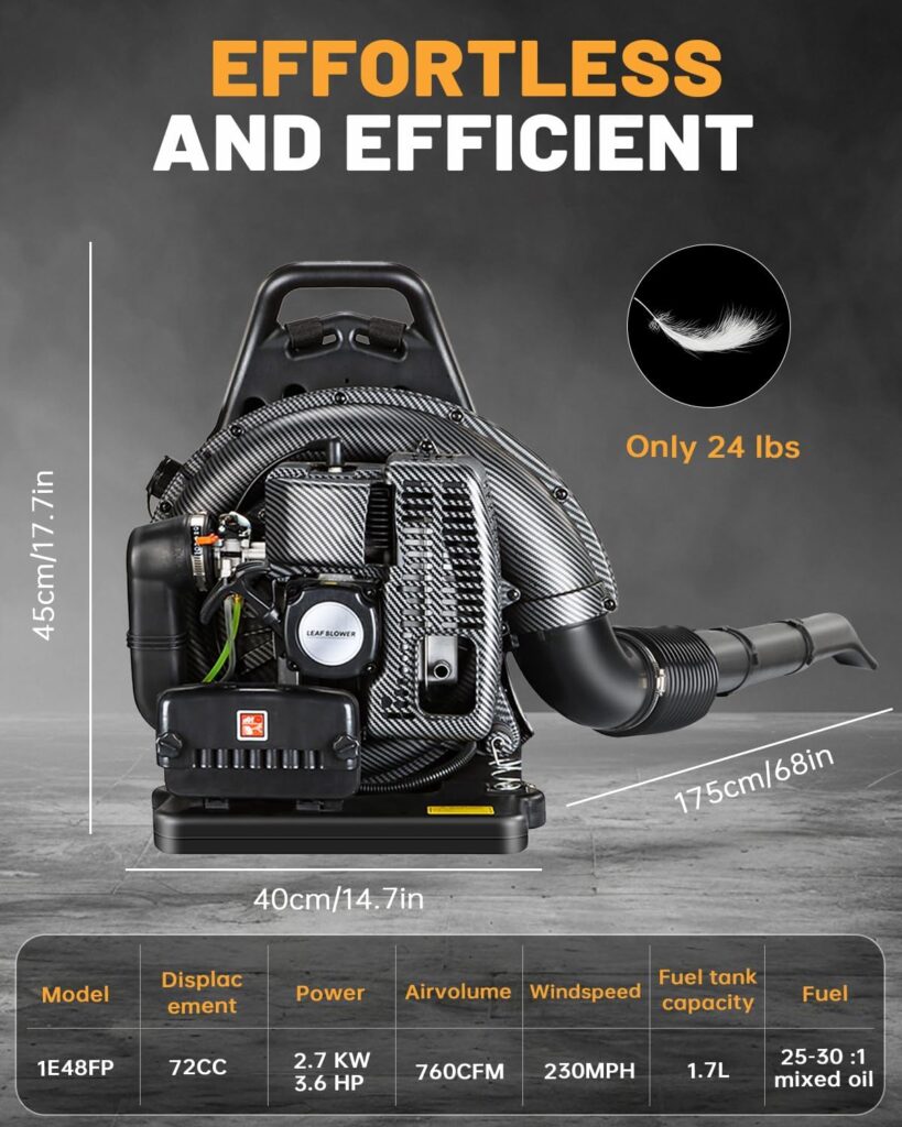 72CC Gas Backpack Leaf Blower - 2-Stroke Handheld-Class V Engine, 230 MPH 760 CFM, Adjustable Speed, Low Noise Ergonomic Design, Cruise Control for Fast Yard Cleanup (Black) 72CC Gas Backpack Leaf Blower - 2-Stroke Handheld-Class V Engine, 230 MPH 760 CFM, Adjustable Speed, Low Noise Ergonomic Design, Cruise Control for Fast Yard Cleanup (Black)