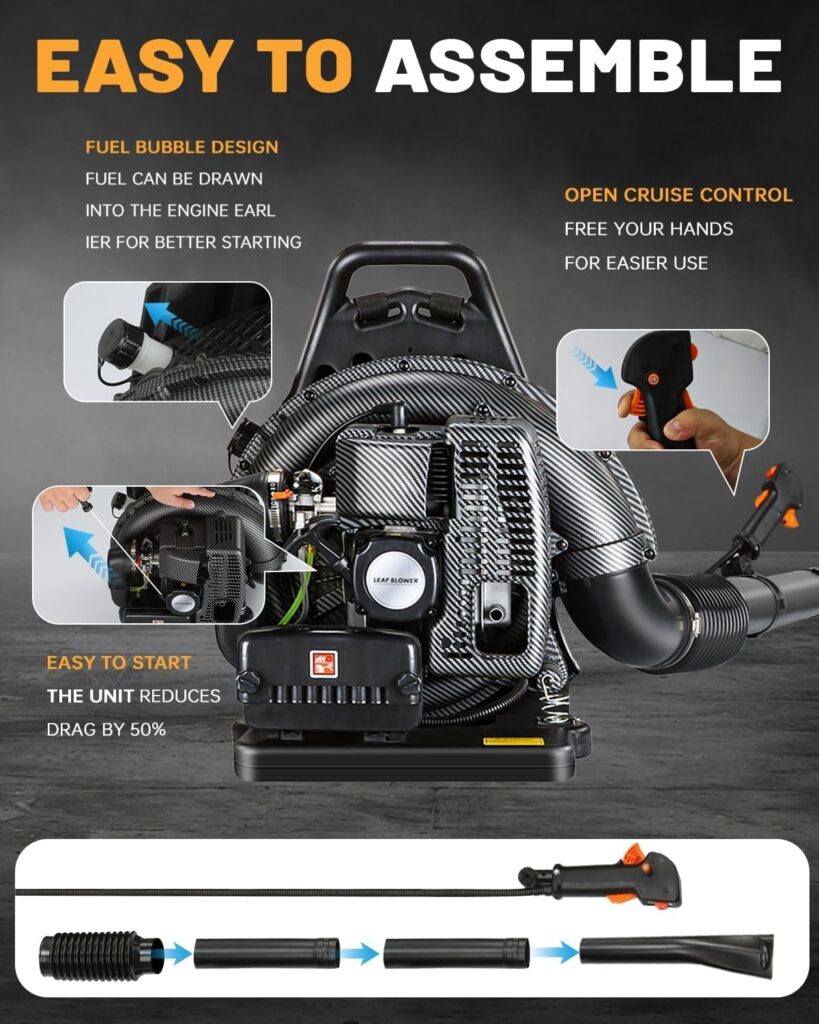 72CC Gas Backpack Leaf Blower, 760 CFM, 230 MPH 2-Stroke Blower with Adjustable Speed, Low Noise, and Ergonomic Design for Lawn, Yard, Garden Commercial Use-Black 72CC Gas Backpack Leaf Blower, 760 CFM, 230 MPH 2-Stroke Blower with Adjustable Speed, Low Noise, and Ergonomic Design for Lawn, Yard, Garden Commercial Use-Black